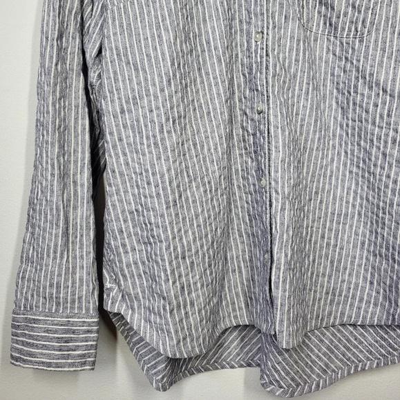 Lucky Brand Striped Relaxed Button Down Shirt Chambray Blue & White - Picture 2 of 11